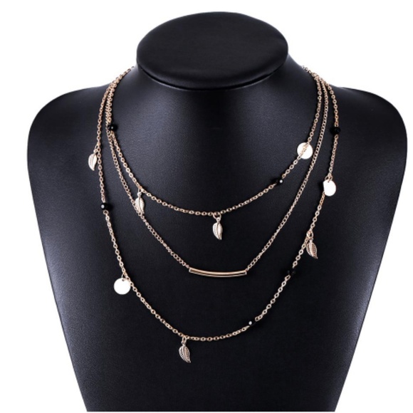 Bohemian Multi Layered Necklace - beads, leaves - Picture 2 of 2